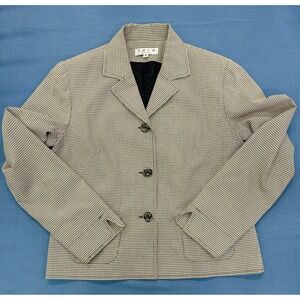 Trio New York Womens Blazer Size 6 Black White ~ Vintage Button UP Jacket